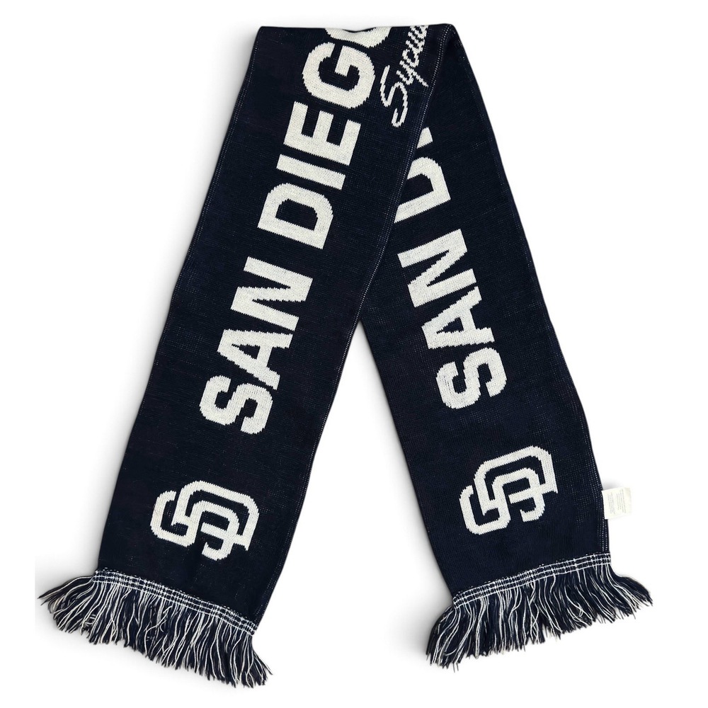 San Diego Padres MLB Baseball Navy Blue White Knit Fringed Fan Scarf One Size